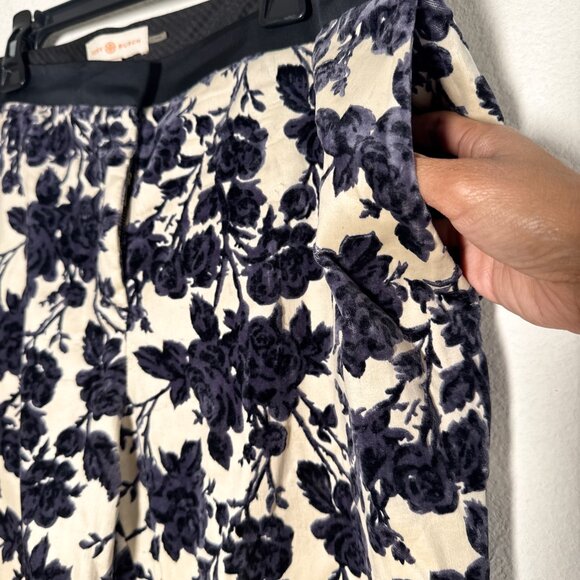Tory Burch Dayton Floral Velvet Pants Size 8 Ivory Purple Flocked - Picture 7 of 16